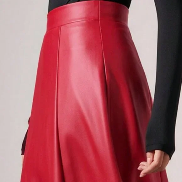 Red Elegant Women's Long fauc leather contemporary maxi Skirt - Picture 6 of 7